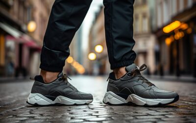 Man Wearing Sport Sneakers on the Street - Men's Sports Shoes. AI