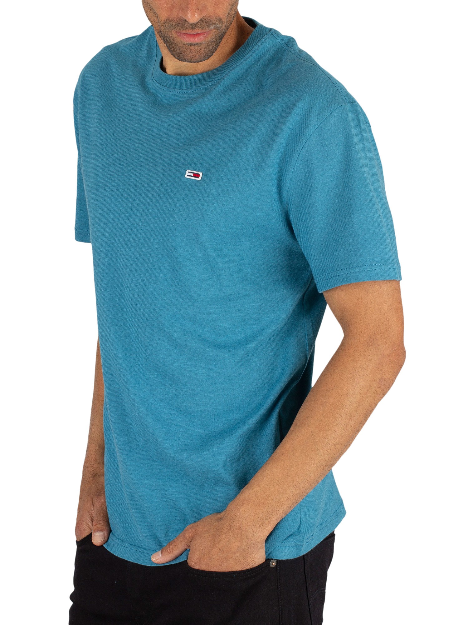 Tommy Jeans Men/'s Contrast Neck Washed T-Shirt Blue