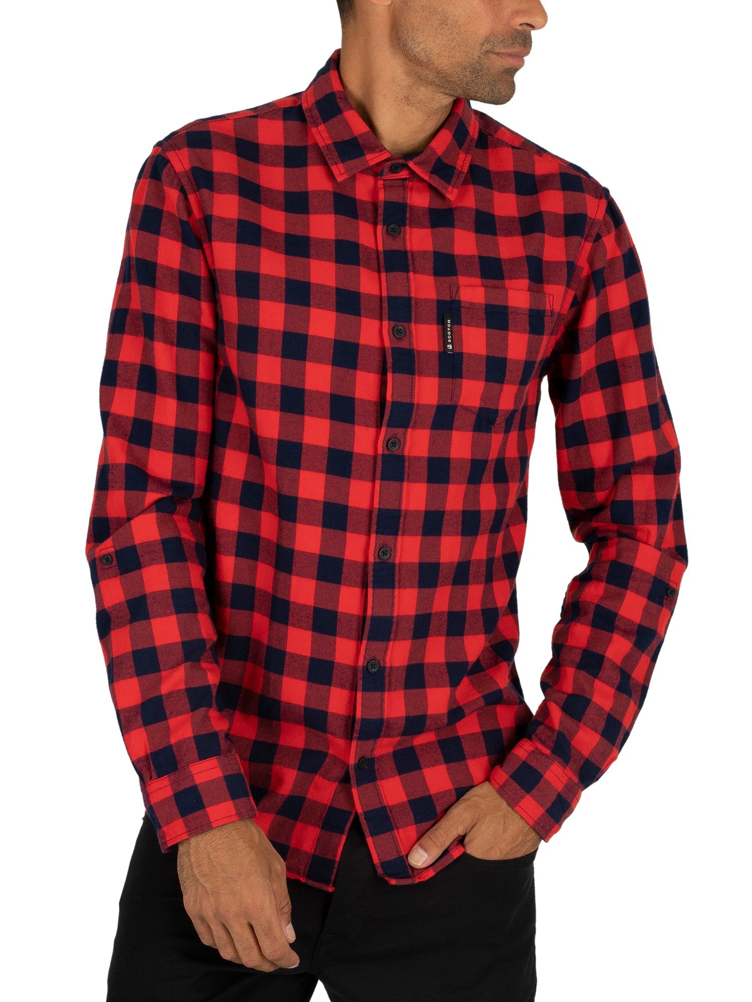 Scotch & Soda Bright Check Flannel Shirt - Red | Standout