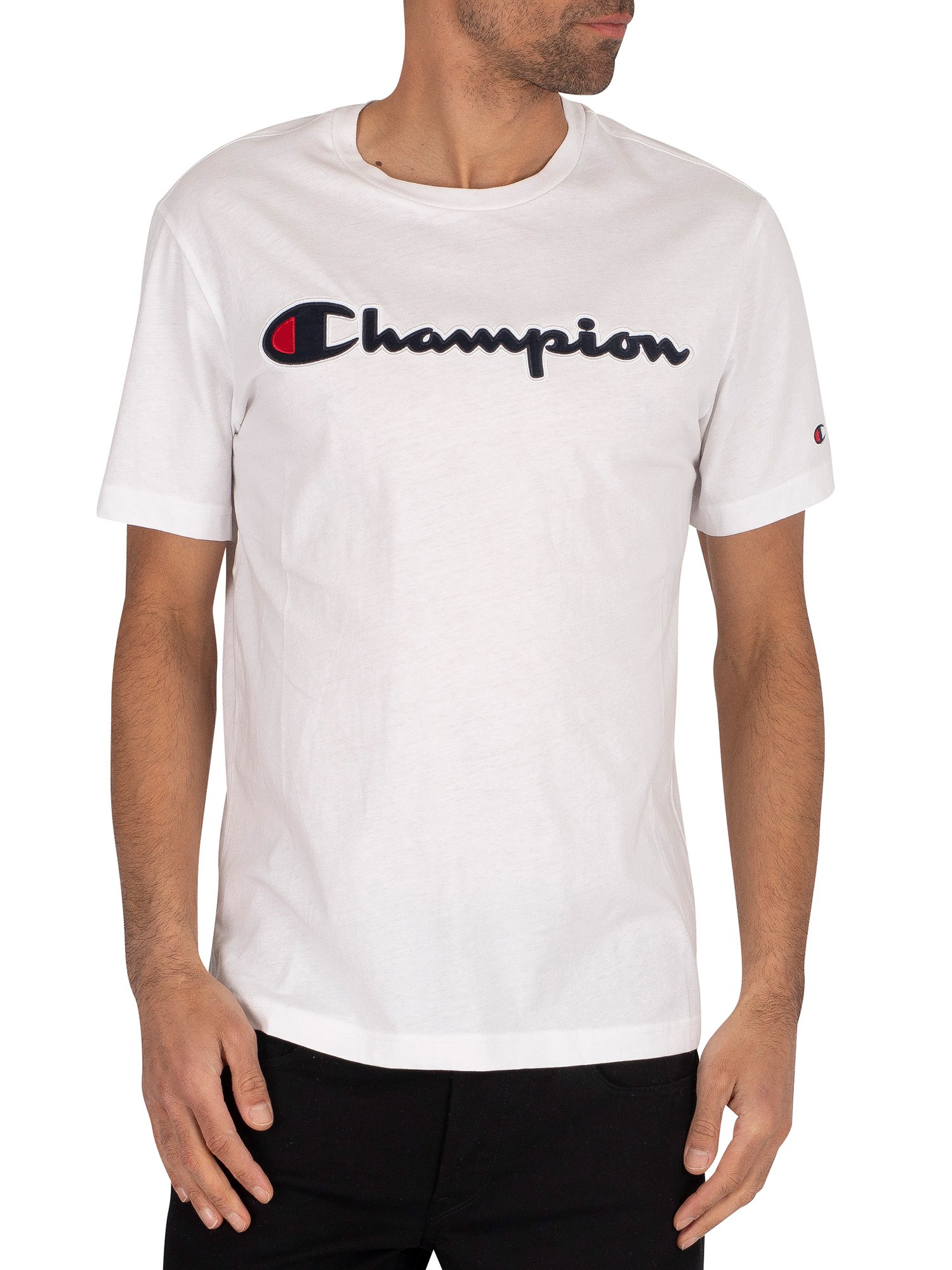 champion white logo t shirt