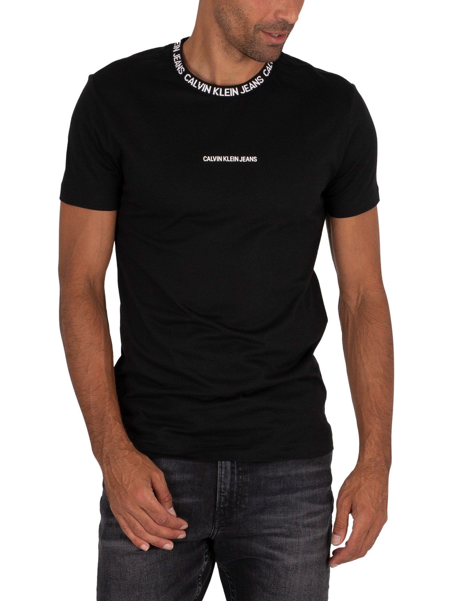 Calvin Klein Jeans Men's Institutional Collar T-Shirt, Black | eBay