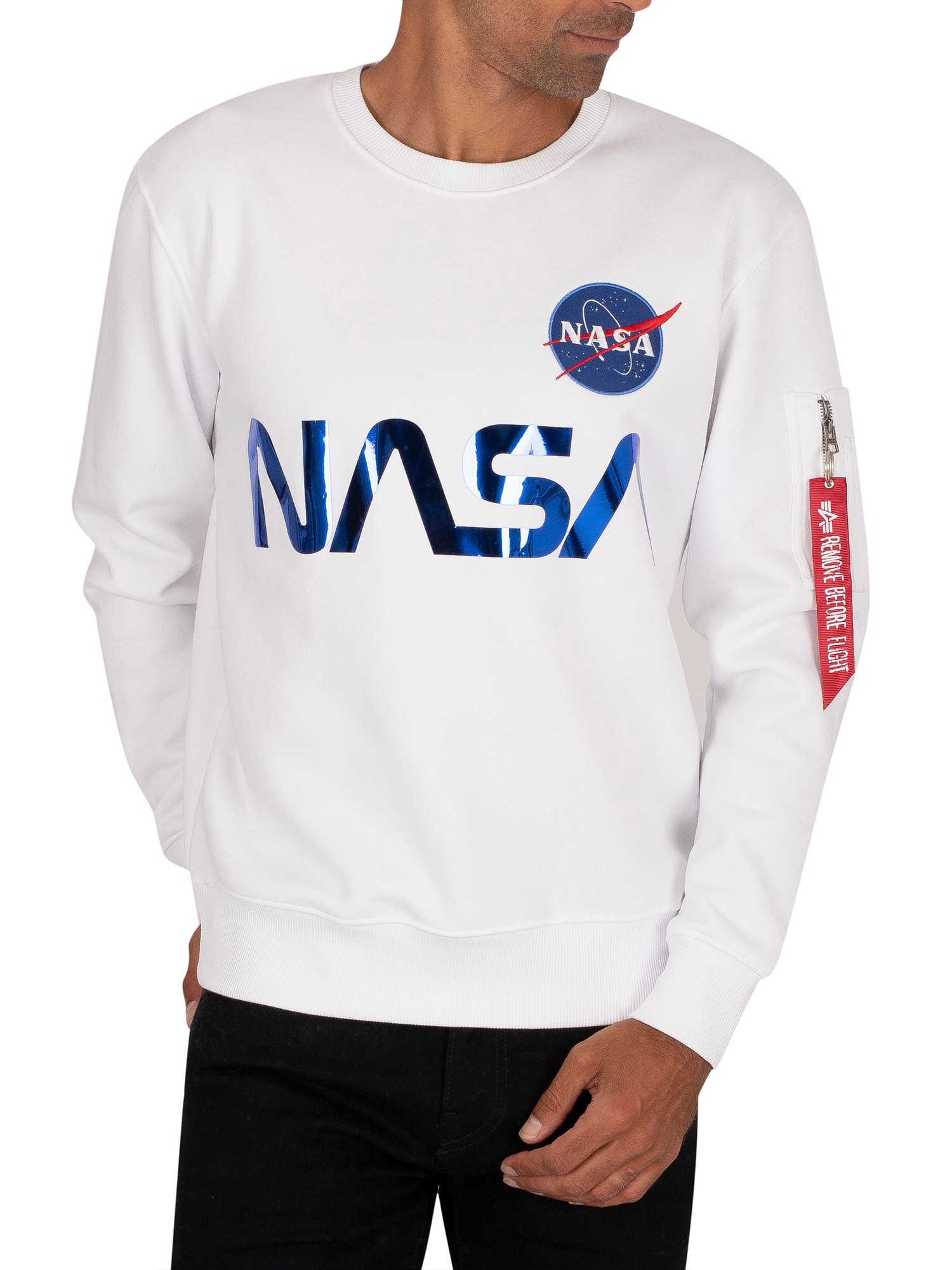 Alpha Industries Men's NASA Reflective Sweatshirt White