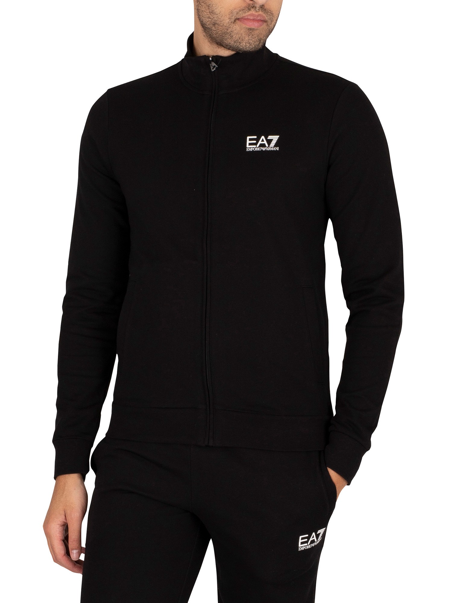 EA7 Logo Tracksuit Black with White Logo Standout