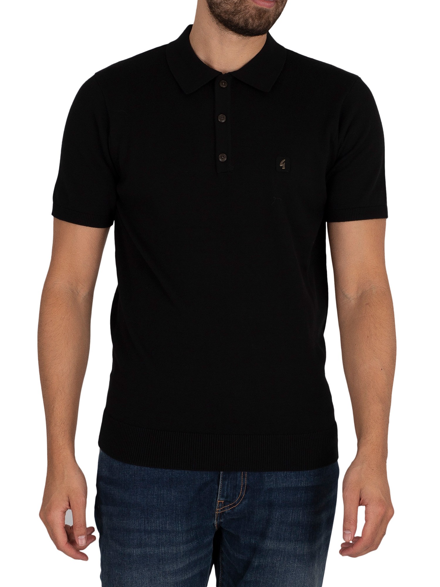 Gabicci Jackson Three Button Knitted Polo Shirt - Black | Standout