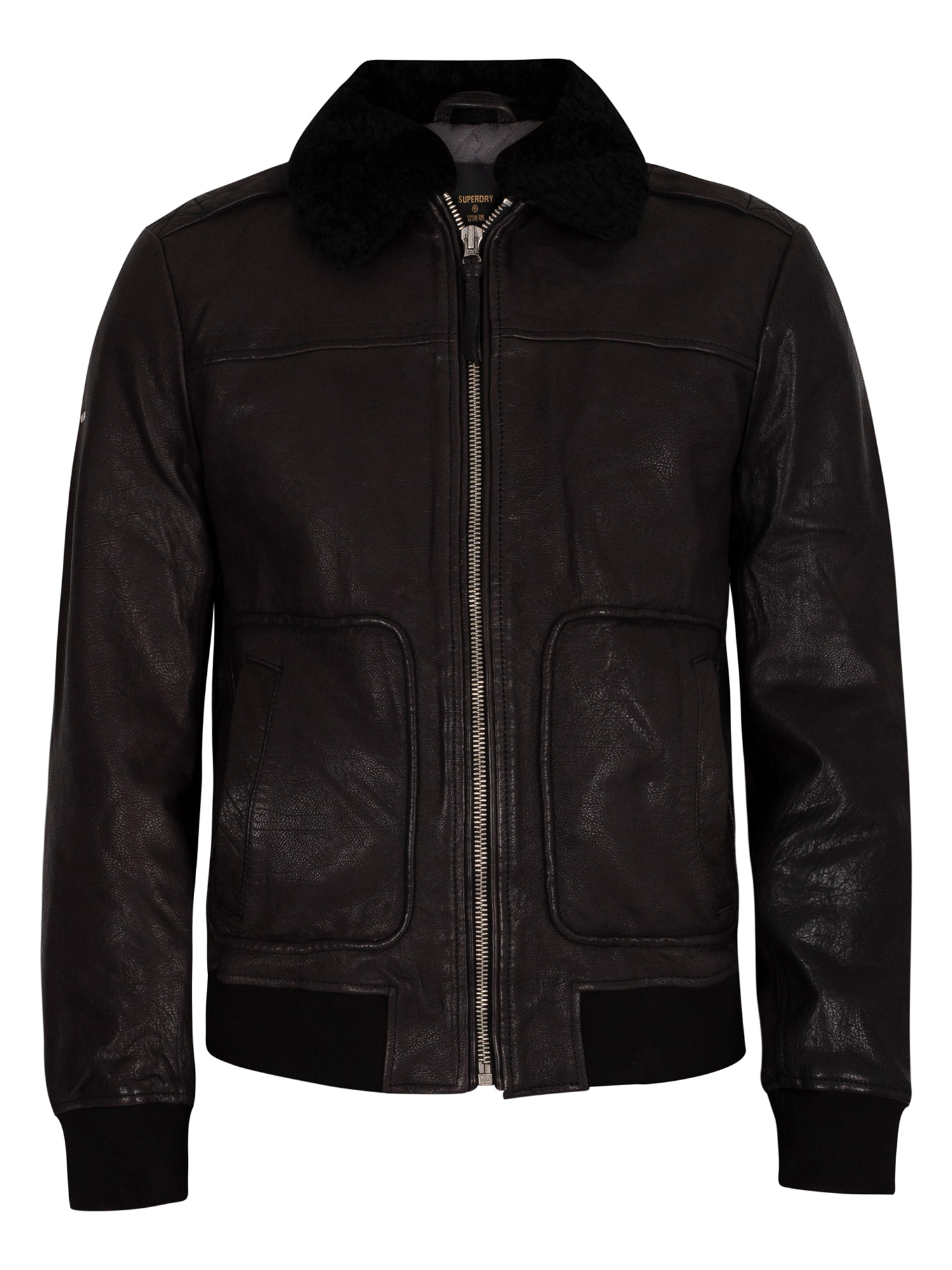 Superdry Aviator Flight Leather Jacket - Black | Standout