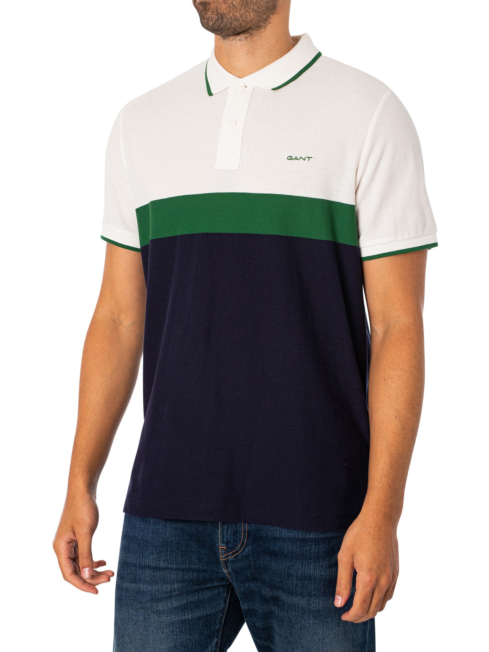 GANT Stripe Pique Polo Shirt - Evening Blue | Standout