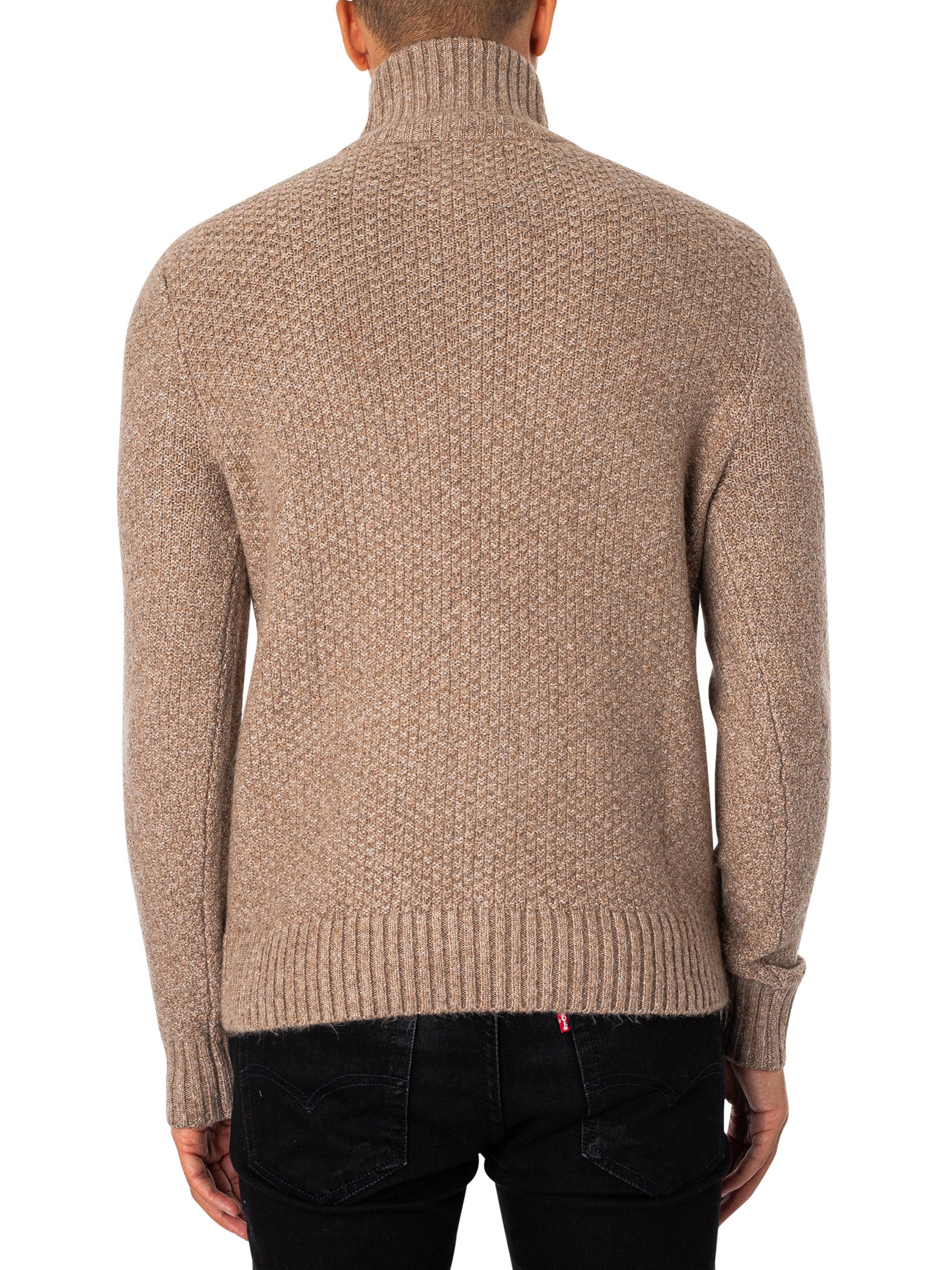 Superdry Chunky Button High Neck Knit - Desert Taupe Beige Marl | Standout