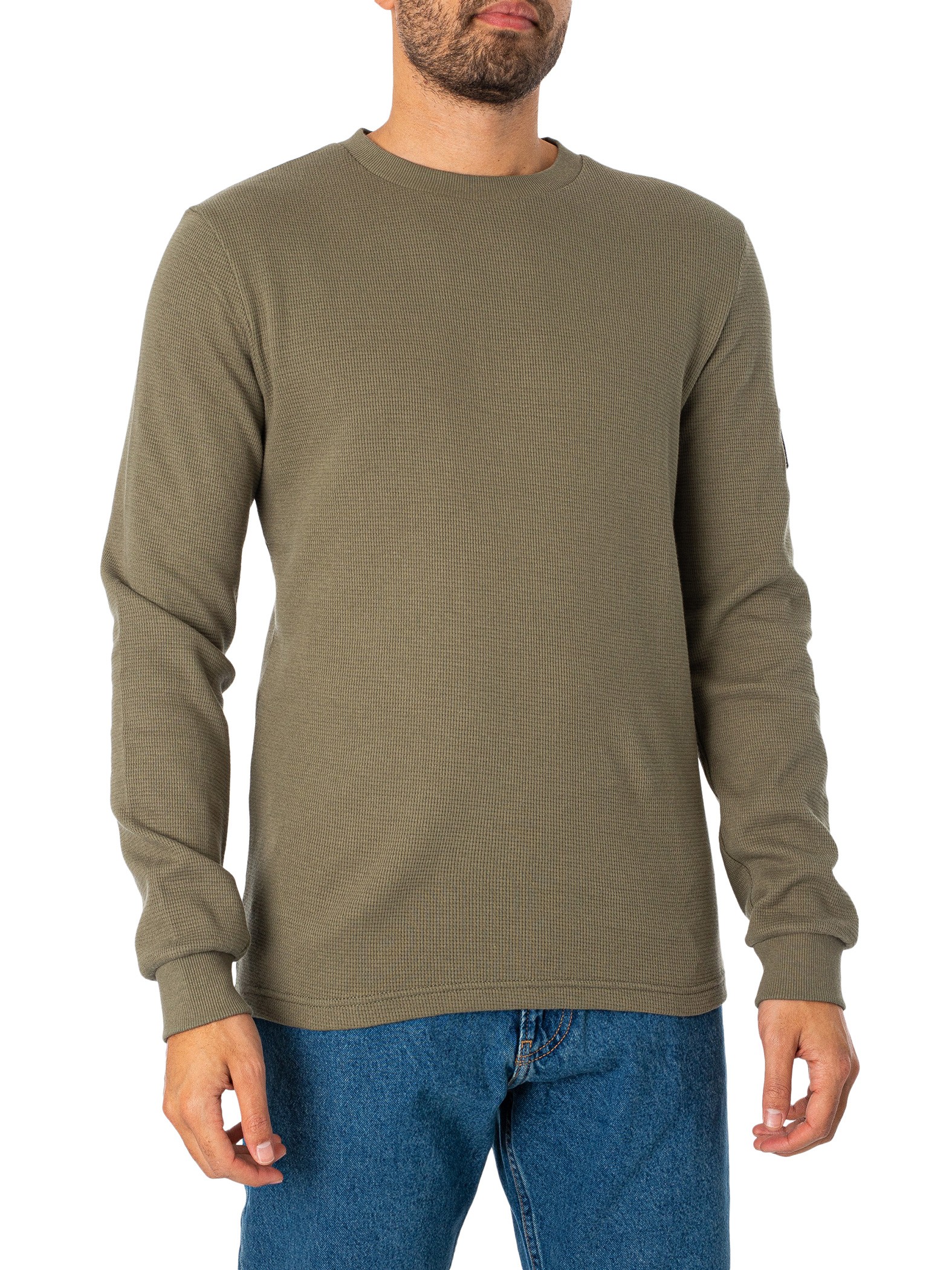 Calvin Klein Jeans Badge Waffle Longsleeved T-Shirt - Dusty Olive | Standout