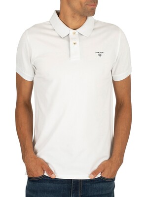 Gant White Contrast Collar Pique Rugger Polo Shirt