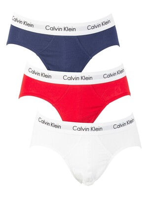 Calvin Klein 3 Pack Cotton Stretch Briefs - White/Red/Blue