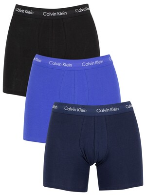 Calvin Klein 3 Pack Cotton Stretch Boxer Briefs - Black/Blue Shadow/Cobalt Water