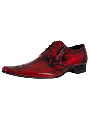 Jeffery West Derby Leather Shoes - Red Polished