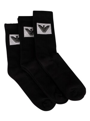 Emporio Armani 3 Pack Sponge Short Socks - Black