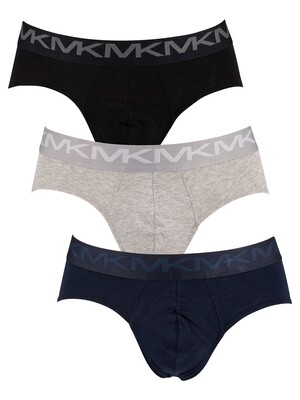 Michael Kors Stretch Factor 3 Pack Low Rise Briefs - Navy/Grey/Black