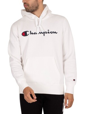 Champion Organic Cotton Blend Script Logo Pullover Hoodie - White