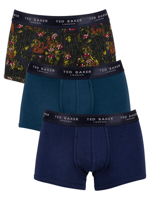 Ted Baker 3 Pack Fitted Trunks - Print/Sea/Navy