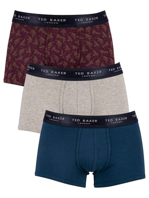 Ted Baker 3 Pack Fitted Trunks - Pattern/Light Grey/Blue