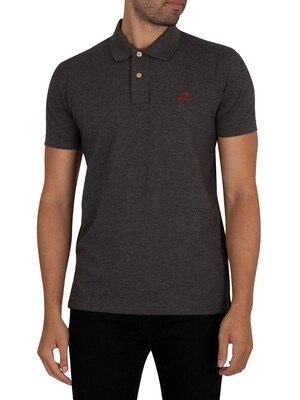 GANT Contrast Collar Pique Rugger Polo Shirt - Anthracite Melange