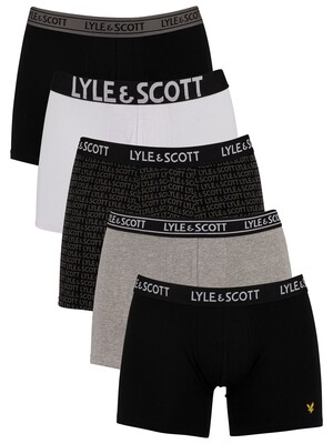Lyle & Scott Knox 5 Pack Trunks - Black/Grey/Print/White/Black