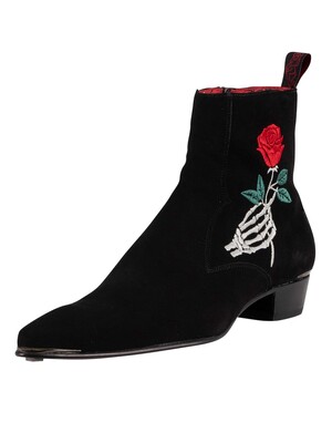 Jeffery West Suede Rose Chelsea Boots - Black