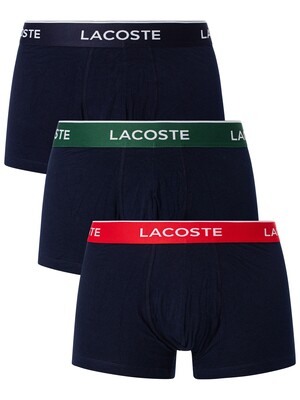 Lacoste 3 Pack Casual Trunks - Navy (Navy/Green/Red)