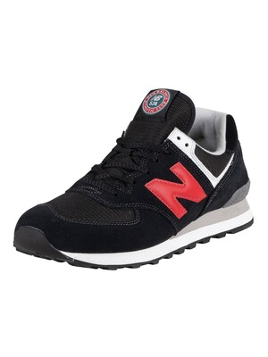 New Balance 574 Suede Trainers - Black/Red