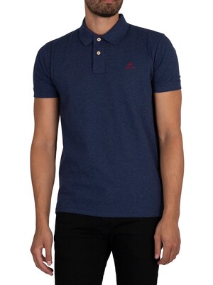 GANT Contrast Collar Pique Rugger Polo Shirt - Marine Melange
