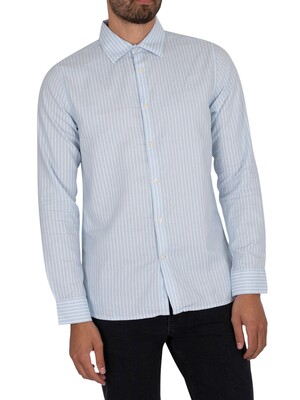 KnowledgeCotton Apparel Elder Regular Fit Small Striped Poplin Shirt - Skyway