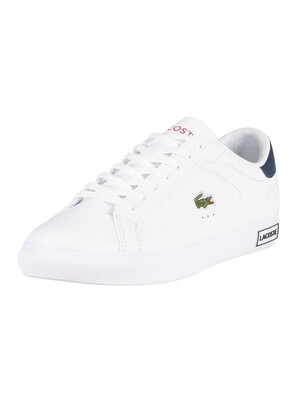 Lacoste Powercourt 0721 2 SMA Leather Trainers - White/Navy/Red