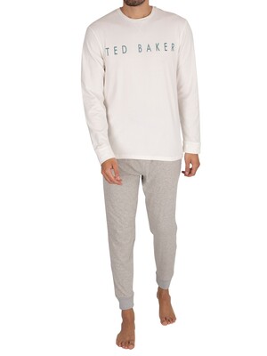 Ted Baker Longsleeved Jersey Pyjama Gift Set - White/Grey