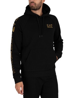 EA7 Chest Logo Pullover Hoodie - Black/Gold