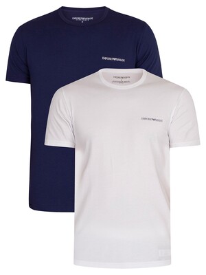 Emporio Armani 2 Pack Lounge Crew T-Shirts - White/Blue