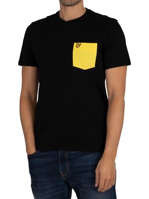 Lyle & Scott Organic Cotton Contrast Pocket T-Shirt - Jet Black/Sunshine Yellow