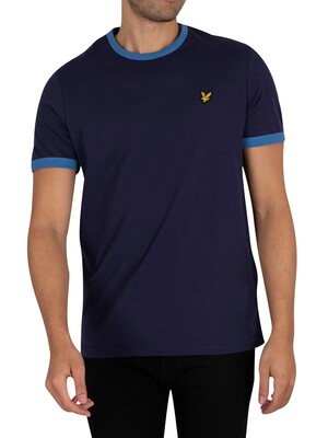 Lyle & Scott Organic Cotton Ringer T-Shirt - Navy/Spring Blue