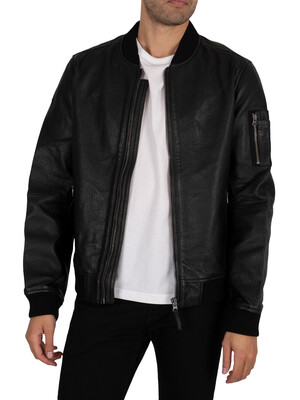Superdry Leather Bomber Jacket - Black