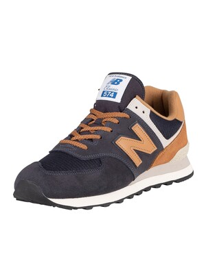 New Balance 574 Suede Trainers - Navy/Brown