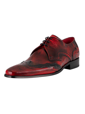 Jeffery West Derby Brogue Polished Leather Shoes - Red/Black