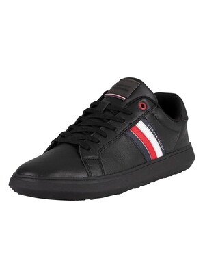 Tommy Hilfiger Essential Leather Cupsole Trainers - Triple Black