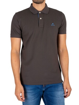 GANT Contrast Collar Pique Rugger Polo Shirt - Dark Graphite
