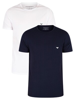 Emporio Armani 2 Pack Lounge T-Shirts - White/Navy Blue