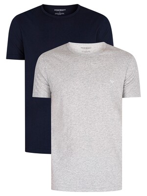 Emporio Armani 2 Pack Pure Cotton Lounge T-Shirts - Marine/Melange Grey