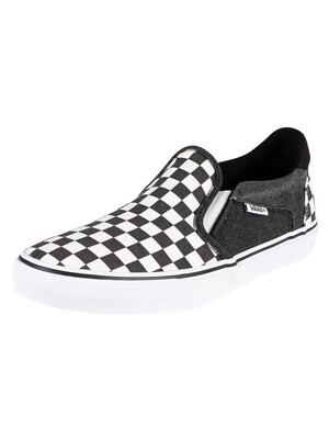 Vans Asher Deluxe Washed Check Trainers - Black/White