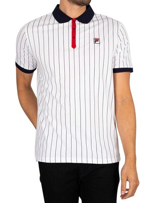 Fila Classic Vintage Stripped Polo Shirt - White/Red/Peacoat