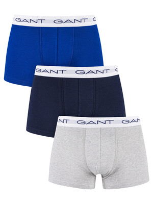 GANT 3 Pack Essentials Trunks - Light Grey Melange/Navy/Blue