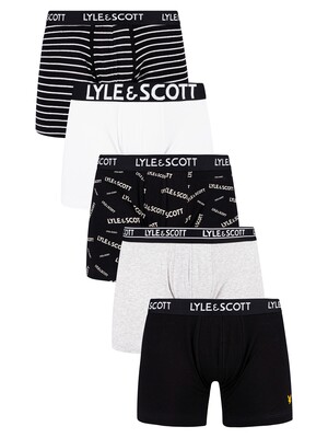 Lyle & Scott Knox 5 Pack Trunks - Black/Grey/Black/White/Stripe