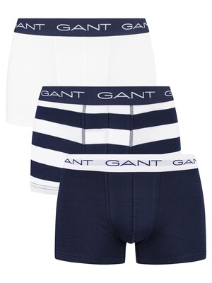 GANT 3 Pack Essentials Trunks - Navy/White