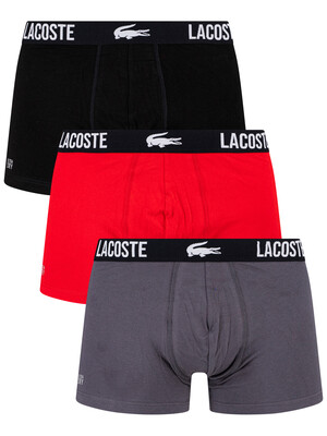 Lacoste 3 Pack Casual Trunks - Black/Grey/Red