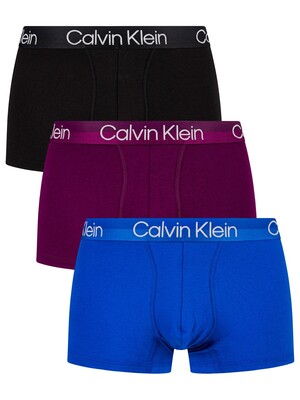 Calvin Klein 3 Pack Modern Structure Trunks - Providence Blue/Groovy Plum/Black