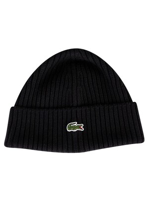 Lacoste Ribbed Embroidered Logo Beanie - Black