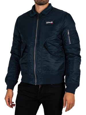 Schott Removable Badge Bomber Jacket - Navy